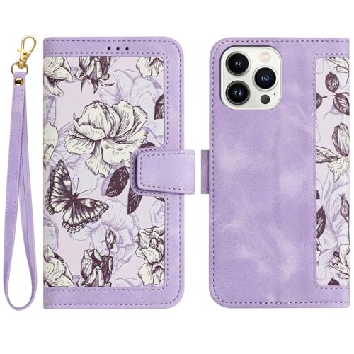 Étui pour iPhone 11 en cuir haut de gamme violet protection chic fleur à rabat