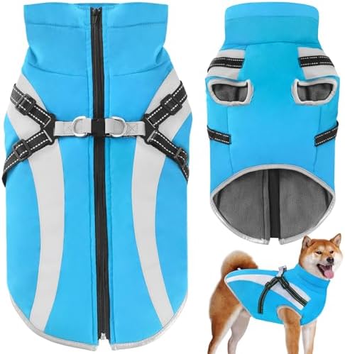 Oslueidy Waterproof Dog Coat with Harness,Winter Warm Jacket Windproof Pet Clothes Snowsuit Dog Jackets for Small Medium Large Dogs XL-6XL