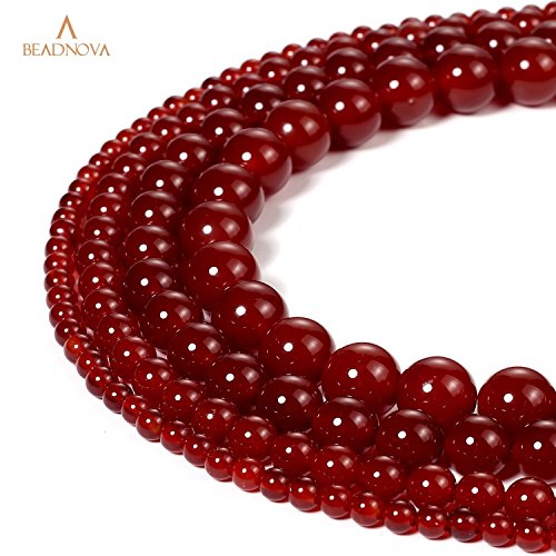 Image of BEADNOVA Red Agate Beads Natural Crystal Beads Stone Gemstone Round Loose Energy Healing with Crystal Stretch Cord for Jewelry Making (10mm, 36-38pcs)