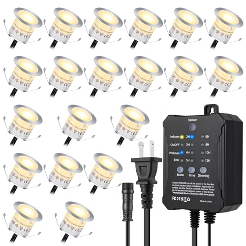 JUABREY Dimmable LED Deck Lights With Timer and Photocell Sensor, 20 Pack Recessed Light Kits, IP67...