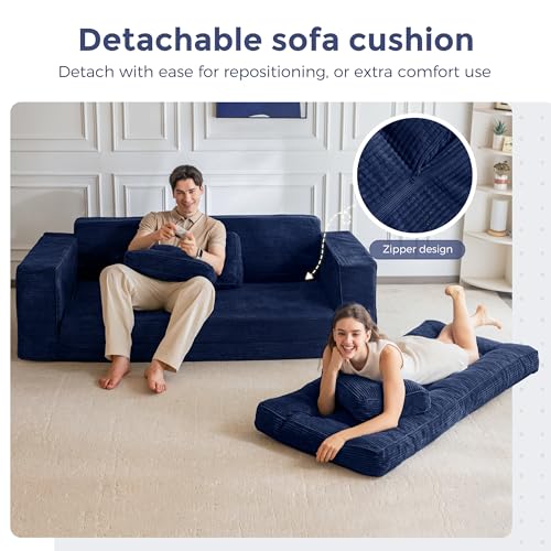 Canapé-Lit Pliable 3 Places Velours Bleu MAXYOYO