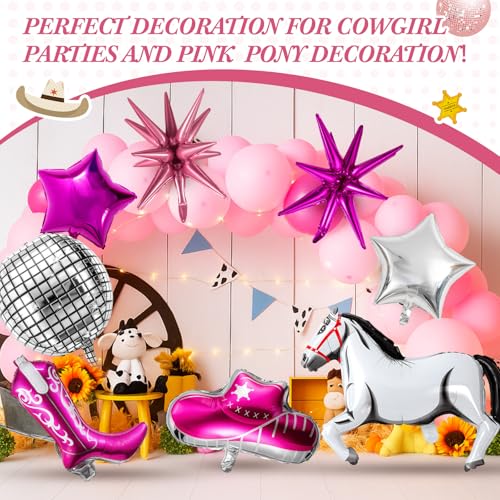 Image of VioraWhite 12 Pcs Cowgirl Balloons Pink Pony Themed Decoration Horse Disco Exploding Star Ball Hat Boots Balloons for Nash Bash Western Cowgirl Retro Last Bachelorette Party Decorations