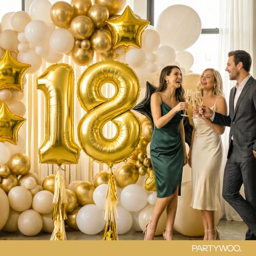 Image of PartyWoo Metallic Gold Number 8 Balloon 40 Inch 25pcs Gold Foil Star White