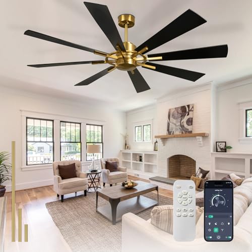 Depuley Ventilador de techo sin luz, 152 cm, silenciador, con mando a distancia y aplicación para terraza, ventilador de techo reversible CC grande, temporizador para dormitorio
