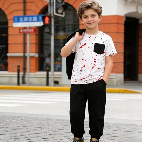 Image of Size 5-13 Years Boys Summer /Spring Outfits Set Short Sleeve T-Shirt & Pants Kids Boys Fall Fashion Clothes Sets