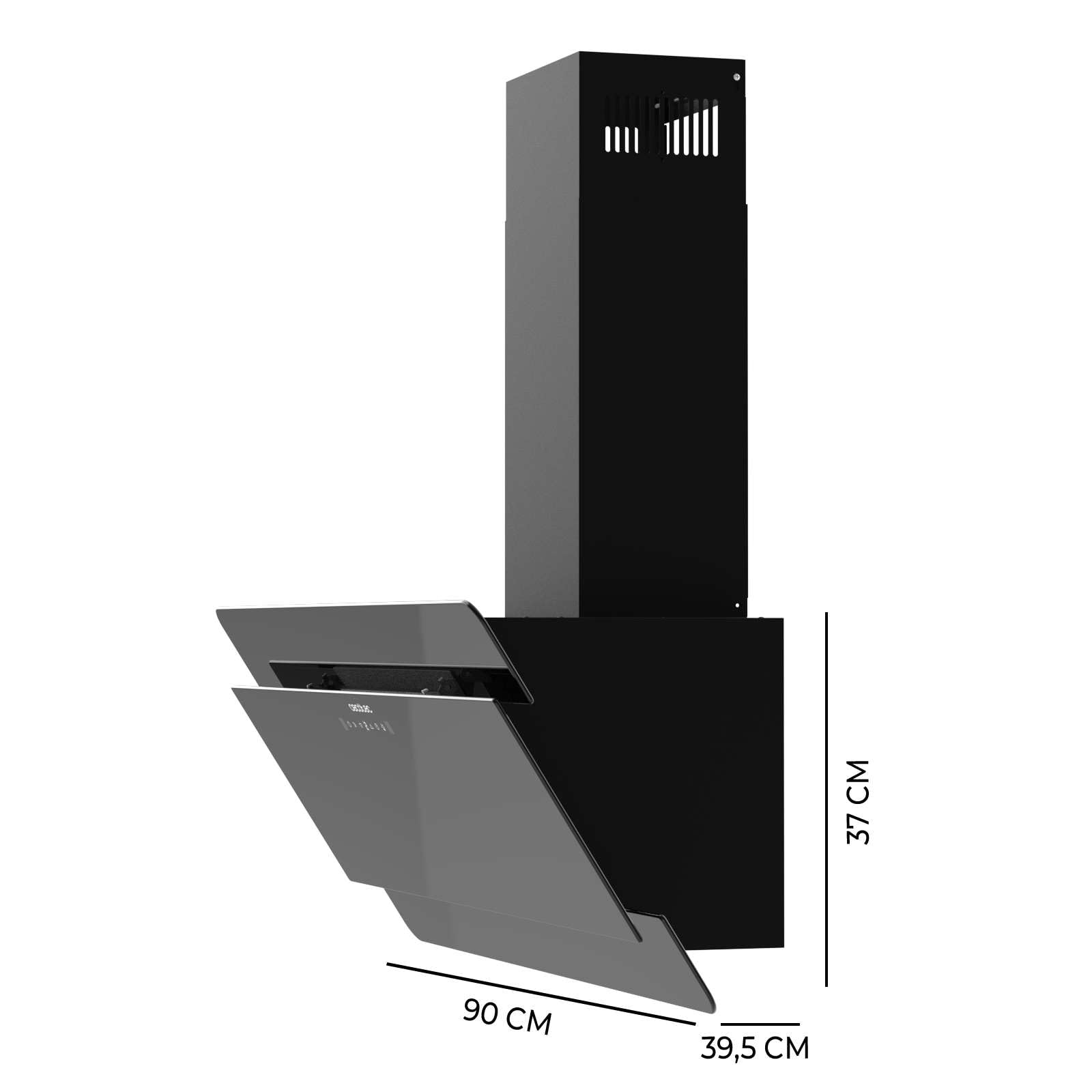Cecotec Hotte aspirante Bolero Flux DT 908000 Glass Black A++ 90 cm, façade en verre noir, 800m3/h, 210W, A++, éclairage LED, contrôle tactile, 3 niveaux + Booster, filtre charbon.