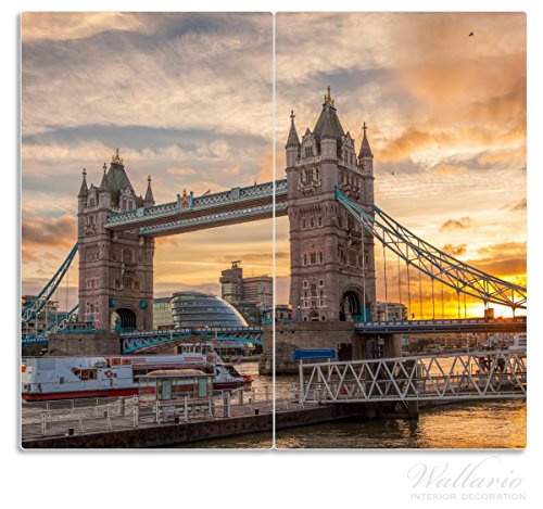 Herdabdeckplatte/Spritzschutz aus Glas, 2-teilig, 60x52cm, für Ceran- und Induktionsherde, Tower Bridge - London bei Sonnenuntergang