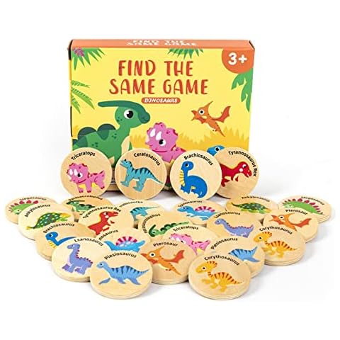 Richolyn Wooden Memory Games For Kids, 24PCS Dinosaur Matching Cards For Toddlers, Animal Matching Cards Educational Learning Toys, Matching Game For Kids, Memory Cards For Preschool 4-8 Years Old Cover