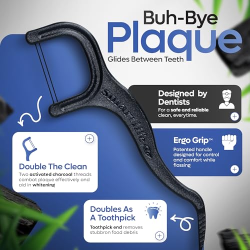 Image of SmartLifeco Eco-Friendly Dual-Thread Dental Floss Picks (200ct) - Flossers Made with Straw Wheat Blend, Natural Teeth Whitening, Tooth Pick Stick for Adults, Activated Bamboo Charcoal Floss Thread