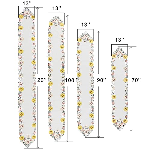 Owenie Embroidered Sunflowers Table Runner,Spring Fabric Table Runners 70 Inch Long With Yellow Sunflower And Green Leaves, Farmhouse Harverst Dresser Scarf For Table Decoration, 13 X 70 Inch #TOP5