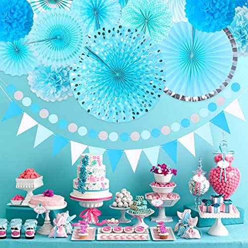 Image of Moon Boat 35PCS Party Decorations Paper Fan Hanging Set - Birthday,Baby Shower,Wedding Decor (Blue)