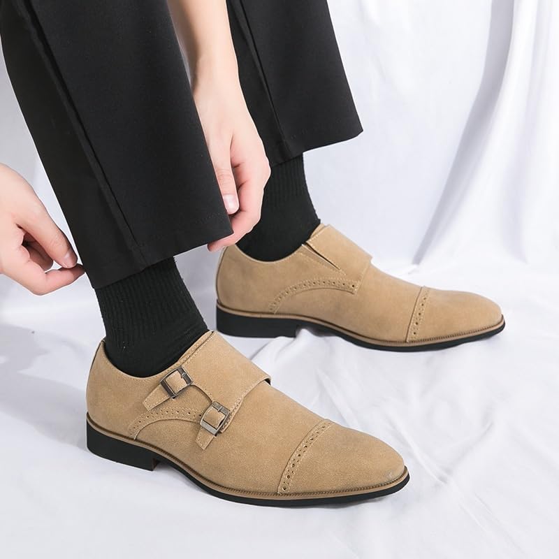 Suede Business Classic Formal Shoes for Men Double Monk Strap Oxford Slip On Cap Toe Dress Shoes for Men 5