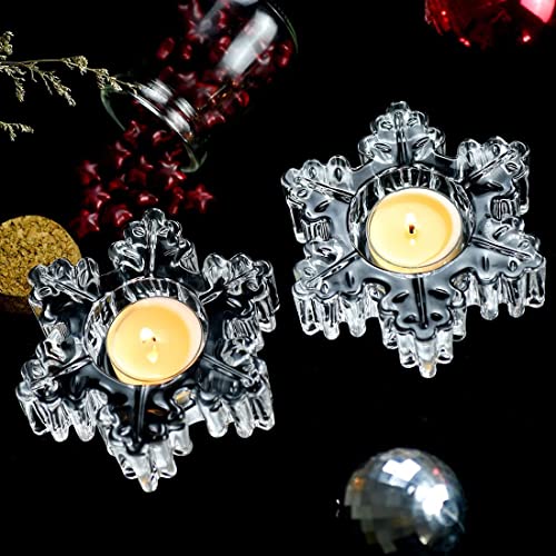 Glass Tealight Candle Holders Set Of 2 - Crystal Clear Tea Candle Holders For Winter Home Decor Christmas Holiday Anniversary Wedding Centerpiece (Snowflake, 2 Pack) #TOP8