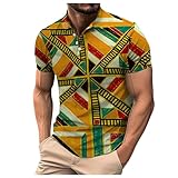 Generisch Männer Afrikanisches Traditionelles Musterdruckhemd Lässige Kurzarmhemden Luxuriöse Bedruckte Dashiki-Kleidung (Yellow, S)