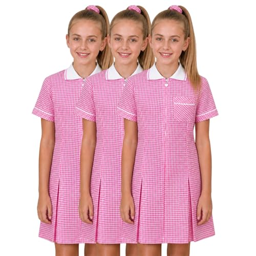 Vestido escolar con pelo ondulado manga corta y cuello con cremallera