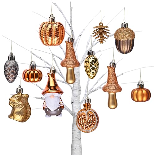 Valery Madelyn Fall Tree Ornaments for Home, 12ct Shatterproof Fall Decorations for Small Tree, Orange Hanging Gnome Ball for Harvest Halloween Thanksgiving Autumn