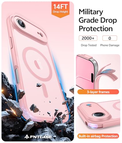 Image of FNTCASE for iPhone Air Case: [Compatible with Magsafe] Translucent Matte Cases with [Full Camera Protection] [Screen Protector] Military Grade Shockproof Protective Phone Cover - Light Pink
