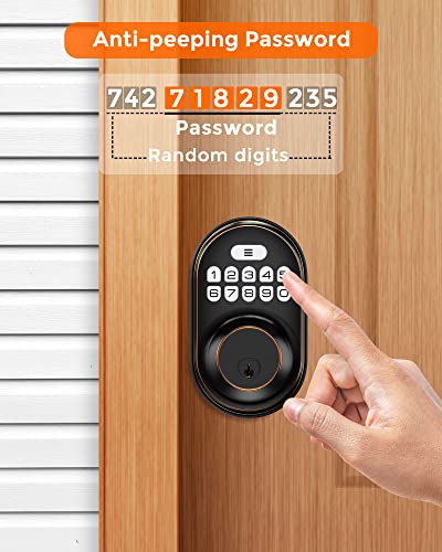 Keyless Entry Door Lock, Kawden Electronic Deadbolt With Keypads, Auto Lock, 1 Touch Locking, 20 User Codes With Anti-Peeking Password, Easy Installation, Oil Rubbed Bronze&Satin Nickel #TOP4