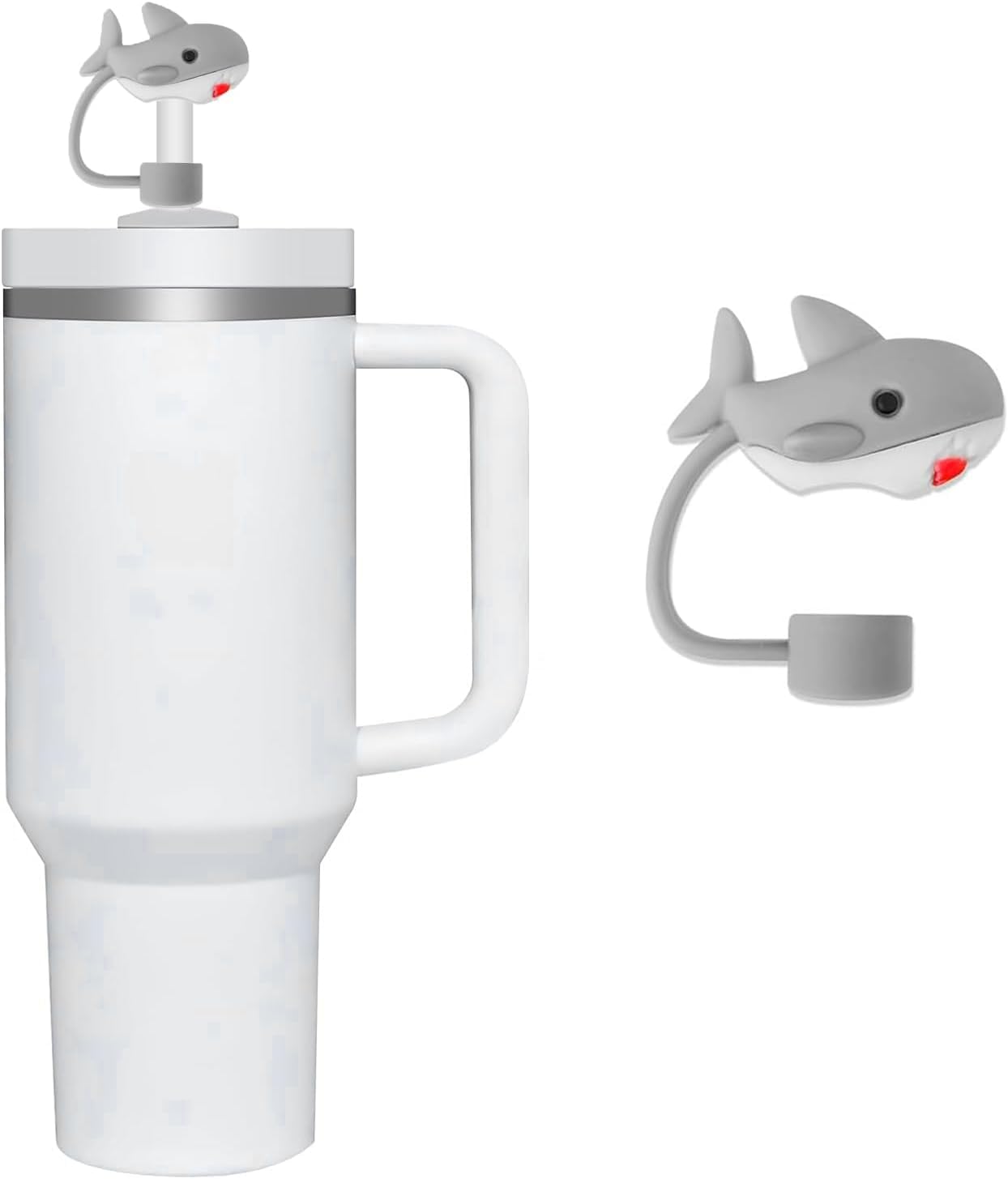 Jowxsx Gray Shark Straw Cap Straw Cover For Stanley 40&30 Oz Cup, 10Mm Silicone Straw Covers Cap For Stanley Cup Accessories, Cute Straw Topper For Tumblers, Straw Cap Stopper For Reusable Straws Tip Lids