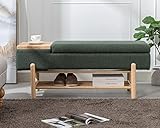 CIMOTA Entryway Storage Bench for Bedroom Upholstered End of Bed Ottoman Bench with Wood Shoe Storage/Coffee Table for Living Room/Hallway/Under Window, 46.5 Inches, Linen Green