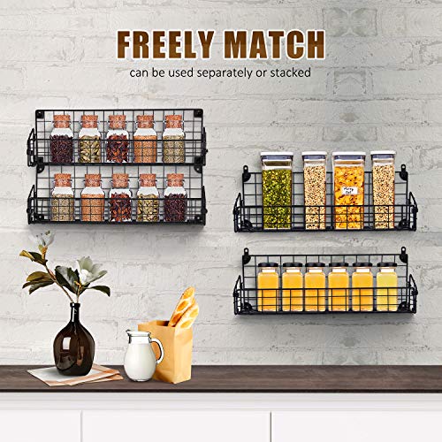 Spice Rack Organizer Wall Mounted, G-TING 4 Tier Stackable Iron Wire Hanging Spice Shelf Storage Seasoning Holder Racks for Kitchen Cabinet Pantry Bathroom Door Household Items, Black
