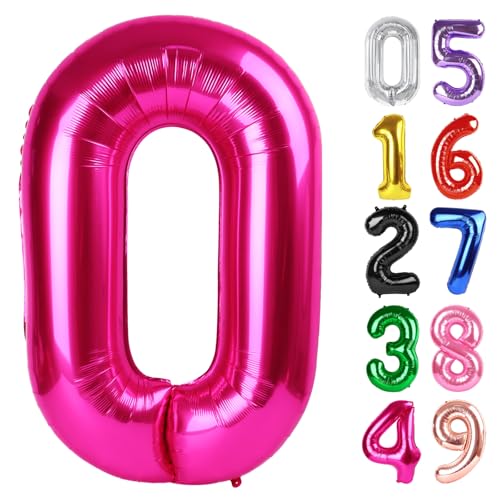 Image of Hot Pink Number 0 Balloon 40 Inch, 0 Balloon Number for 10th 20th 30th 40th 50th 60th Birthday Decorations, Hot Pink Party Supplies