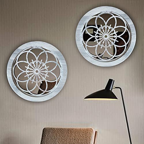 Zolapi 2 Pcs Round Wall-Mounted Mirrors,Vintage Farmhouse Mirror For Wall Decor,Rustic White Decorative Accent Mirror For Foyer/Bathroom/Bedroom. (12”X12”) #TOP3