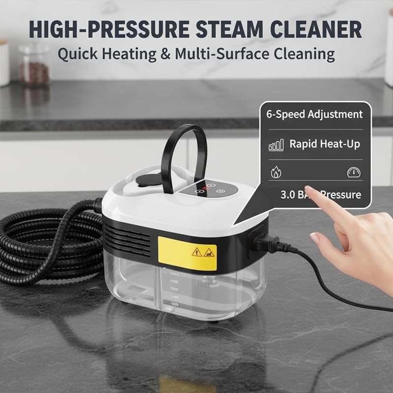 Handheld Steam Cleaner: 2500W High Temperature Pressurized Steamer with 6 Adjustable Levels - Portable Multi-Surface Steam Cleaning Machine for Kitchen, Bathroom, Furniture, Car, Windows (Red) — view 8