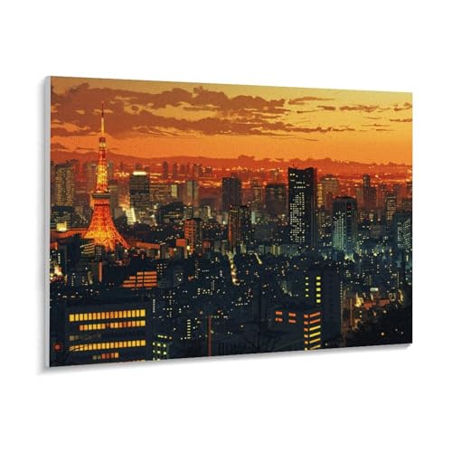 数字油絵 ラッセン 東京タワーが輝く夕暮れの東京市 デジタル油絵 数字キットによる絵画 DIY絵 手塗り 美しい日本の風景イラストアート 魅力的な都市景観 数字キット塗り絵 壁飾り ホーム オフィス装飾 数字塗り絵 手工芸 初心者 大人 子供 贈り物 50
