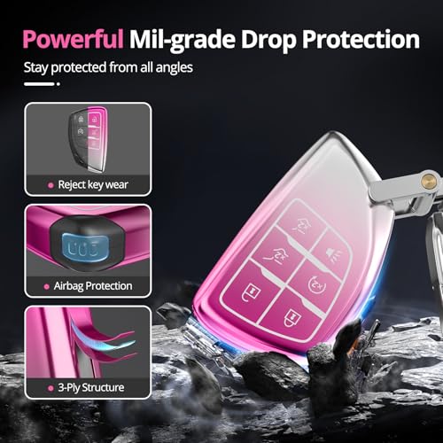 Image of for Chevy GMC Key Fob Cover with Keychain.TPU Keyshell No Screws Required for Installation. Compatible with 2021-2025 Silverado Sierra Tahoe GMC Yukon Suburban Denali (Gradient Pink-6 Buttons)