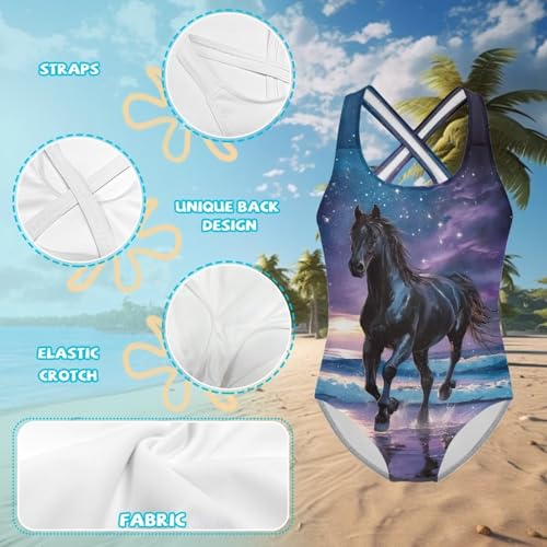 Image of WELLFLYHOM Girls Bathing Suits One Piece 5-14 Kids Full Coverage Swimsuits Cross Back Summer Swimwear for Beach Holiday