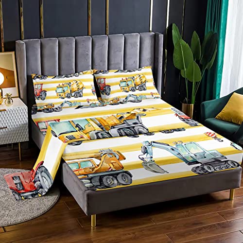 Bailipromise Construction Sheets Full Size Boys Tractor Bedding Set Watercolor Truck Sheet Set For Kids Cartoon Excavator Car Bed Sheets With Flat Sheet Fitted Sheet Pillowcases #TOP15