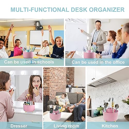 Image of Cayxenful Pencil Holder For Desk,5 Slots 360Degree Rotating Desk Organizers And Accessories,Desktop Storage Stationery Supplies Organizer, Cute Pencil Cup Pot For Office, School, Home (D-Pink)