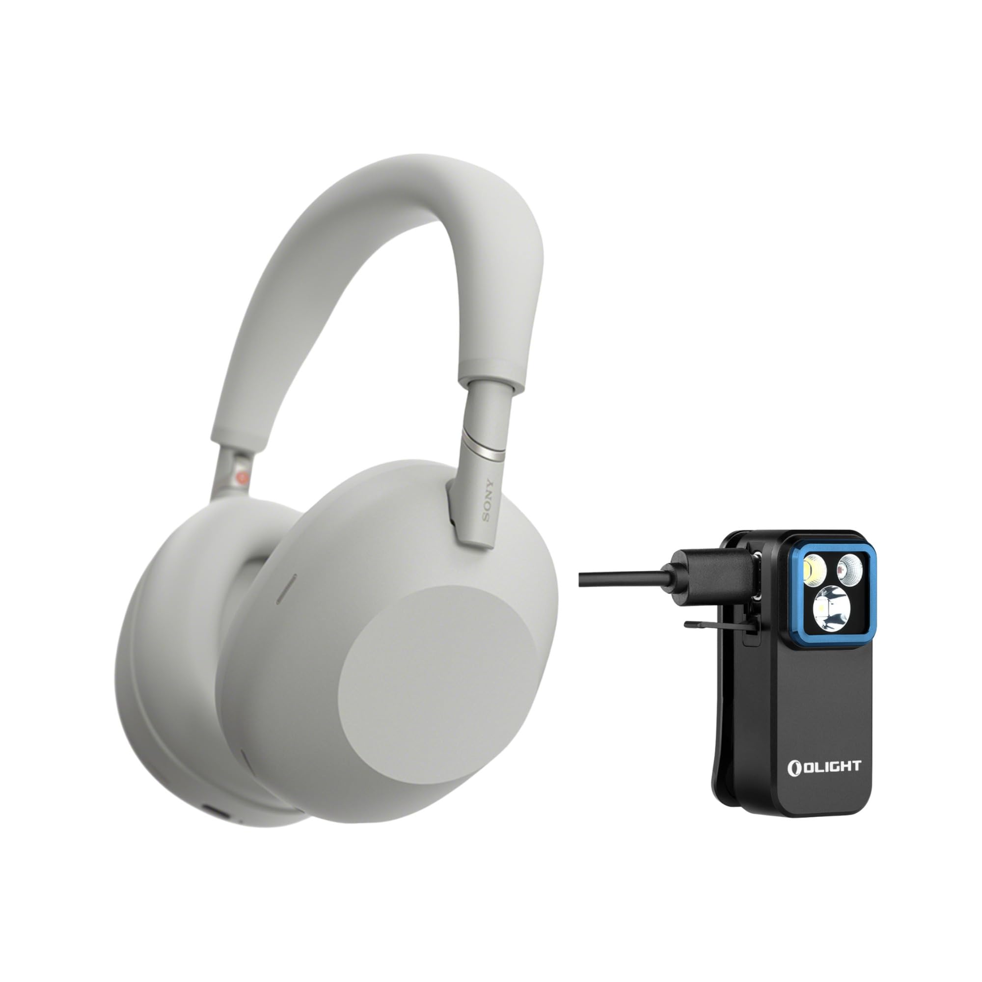 SonyWH-1000XM6 Wireless Noise-Canceling Headphones (Silver) Bundle with Rechargeable Clip-On Light (2 Items)