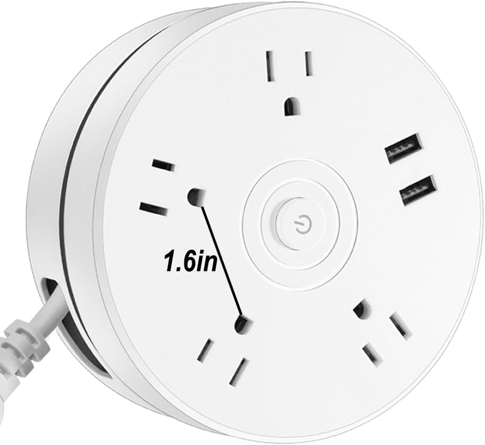 Retractable Power Strip with 6ft Extension Cord, 4 Outlets + 2 USB Ports - Portable for Travel, Home, and Office (White)