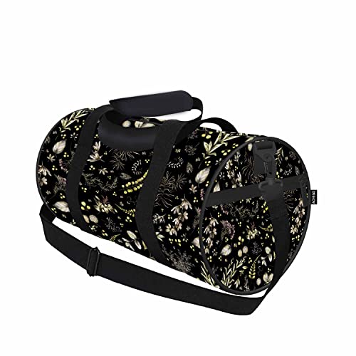 Aoyego Leaves Travel Duffle Bag Watercolor Old World Florals Overnight Bag For Men Women Weekender Bag For Traveling Sports Tote Gym Bag Black #TOP27