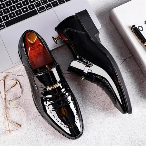 Image of Men's Vintage High Gloss Slip On Dress Loafer Shoes Formal Business Pointed Toe Patent Leather Loafers