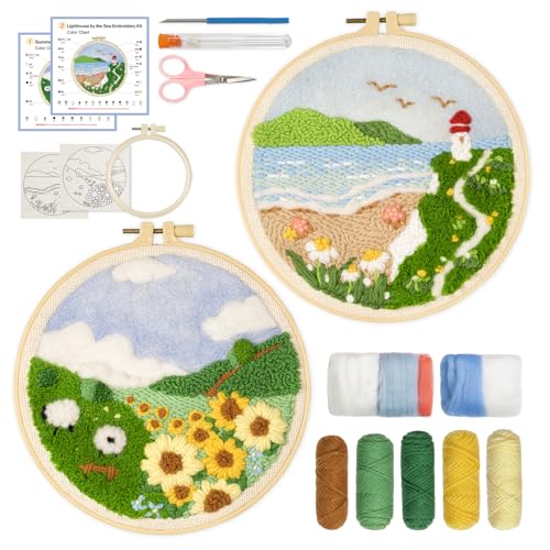 Image of Gipony Embroidery kit for Beginners,Punch Needle Kits Adults Beginner,Punch Needle kit for Beginners, Includes All Tools and Materials,Easy to Follow Instructions and Videos(Scenery)