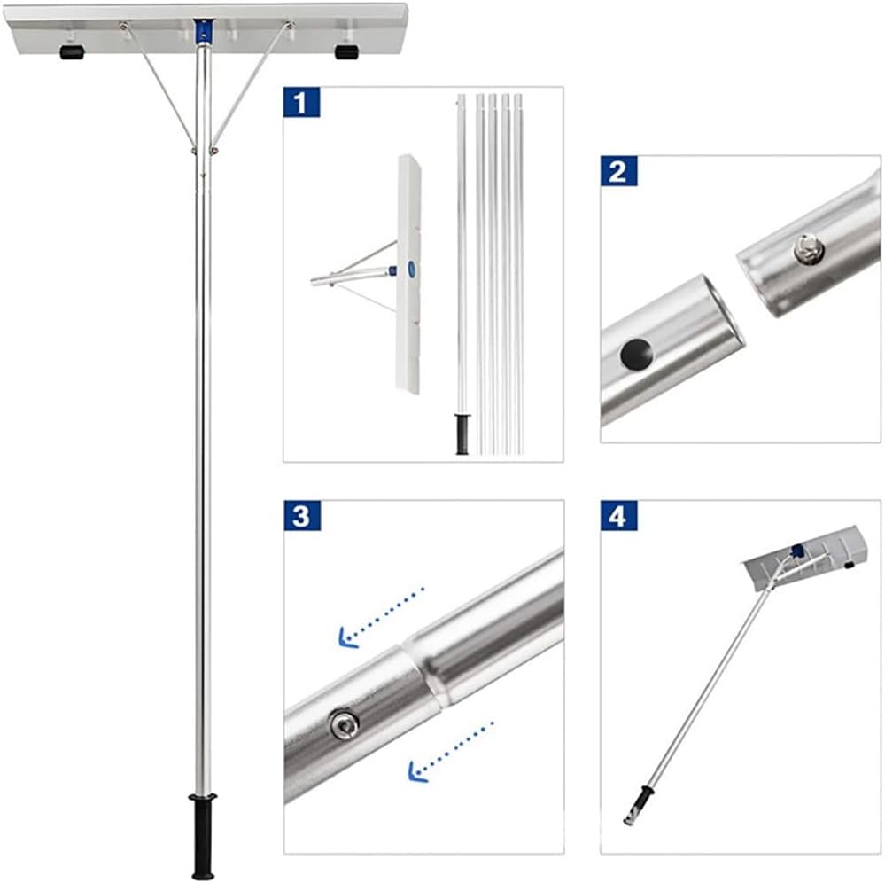Telescoping Snow Roof Rake, Aluminum Extendable Snow Rake with Snow Flake Roller and Non-slip Handle, Stable Triangular Structure and Fast Cleaning, for Removing Snow, Leaves