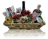 präsentkorb verschicken Traubenlikör rot, Traubenlikör weiß, Schokoladen Secco, Weingelee rot, SOFT NOUGAT VARIATION ERDBEER, VANILLE, AMARETTO, HIMBEER, CASSIS und Französischer Nougat mit gerösteten Mandeln Schoko/Vanille