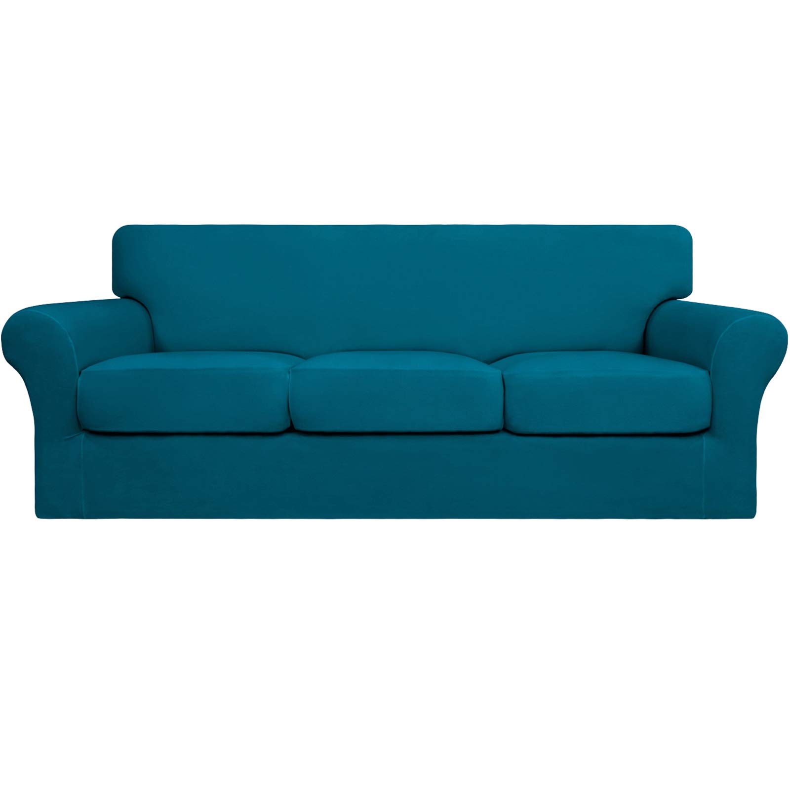 Easy-Going 4 Pieces Stretch Soft Couch Cover for Dogs - Washable Sofa Slipcover for 3 Separate Cushion Couch - Elastic Furniture Protector for Pets, Kids (Sofa, Peacock Blue, Large)