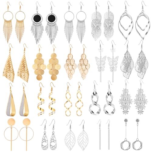 ESRICH 20 Pairs Gold Earrings for Women,Silver Earring,Earrings for Women,Dangle Earrings for Womem