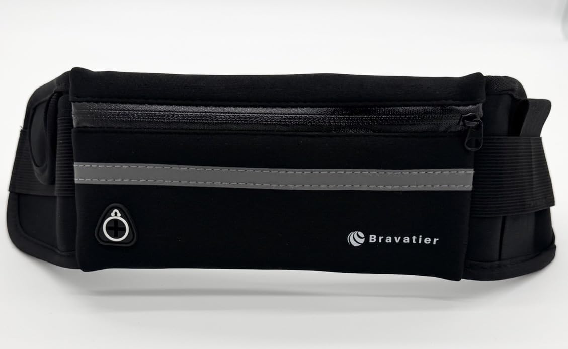 Riñonera deportiva, impermeable, ligera, con tiras reflectantes, tres bolsillos para teléfono, llaves, tarjeta de débito/crédito y una botella pequeña, ideal para caminar, trotar, correr y