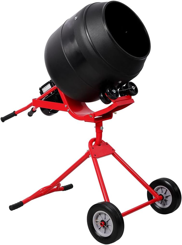 Portable 4.0 Cu Ft Concrete Cement Mixer, 110L Heavy Duty Power Cement Mixing Machine with Wheel, Portable Electric Poly Drum Concrete Mixer, for Mortar, Stucco and Fodder