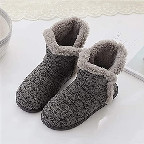 GREUS Unisex Adults Winter Warm Cozy House Bedroom Slippers Indoor Ankle High Snow Boots, Grey, Size 6-11.5 Wide Women/8-10 Men3