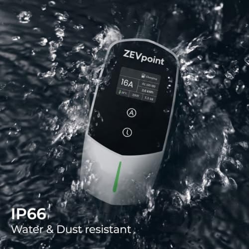 Image of Zevpoint 3.6kW Portable EV Charger | Wall Bracket + Bag | 5 Meters, Adjustable Power, TPU Cable, 16A | LED Screen | 10+ Advanced Safety Features | Upto 5-yr Warranty (Dash 3.6kW)