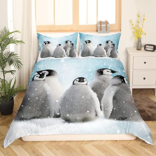 Homemissing King Penguin Comforter Cover Set Cute Penguin Duvet Cover Fun Animals Bedding Set Children Adult Cute Animal Pattern Wool Super Soft Bedroom Decoration - Image 2