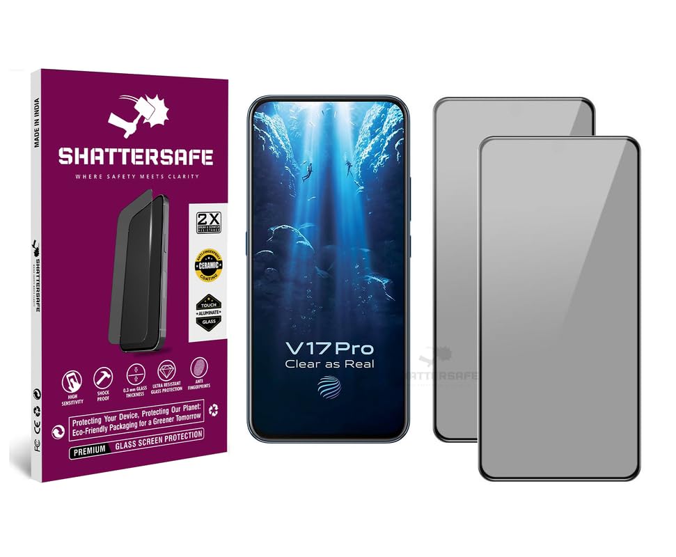 Image of Anti-Spy Privacy Tempered Glass Compatible For Vivo V17 Pro [Pack of 2]. 9H Hardness, Anti-Scratch, Edge-to-Edge Protection With Easy Installation Kit & Case Friendly Fit.