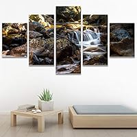 SIGNWIN 5 Panel Canvas Wall Art Forest Rivers for Home Decorations Ready to Hang - 60