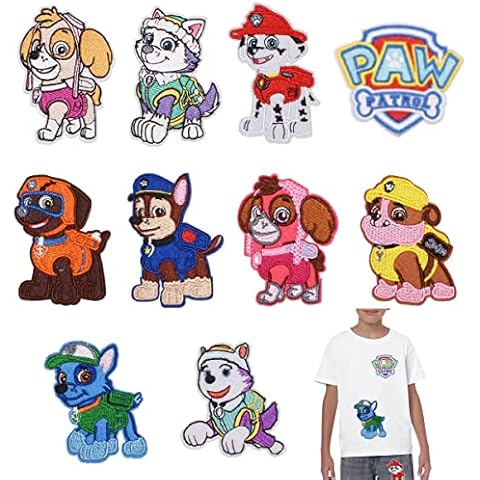 Flicken zum Aufbügeln Kinder Erwachsene, 10 Stück Paw Dog Patrol Patches zum Aufnäher Set, Embroidered Iron on Patches DIY Accessories, Bügelbilder für Aufnähen oder Aufbügeln auf Kleidung, Kleid Cover
